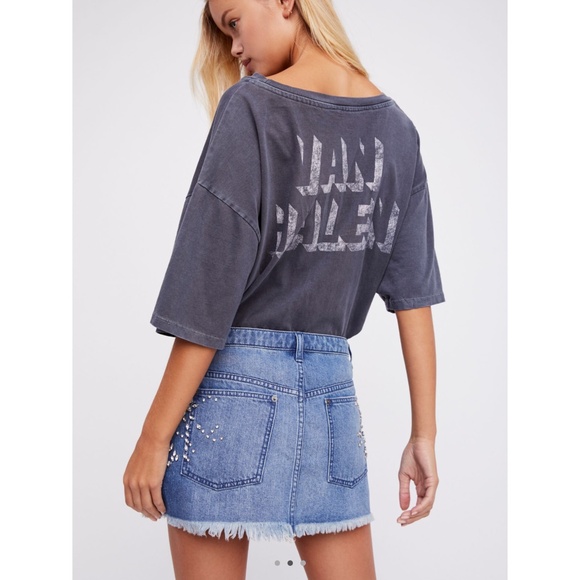 FP Shine Bright Shine Far Medium Wash Denim Rhinestone Mini Skirt sz 4 NWT - Picture 4 of 9